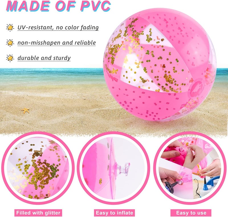 POPLAY 16 Inch Inflatable Beach Balls, 3 Pack Glitter Beach Balls Pool Toys with Confetti Sparkling Balls for Kids Toddlers Adults Summer Pool Party Favors - Image 4